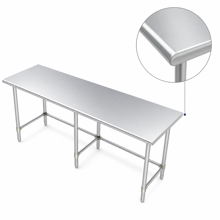 Product image #4 for 84 Inch x 30 Inch Stainless Steel Work Table with Open Base and Adjustable Bullet Feet