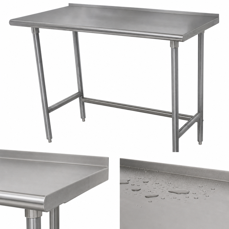Product image #4 for Advance Tabco 84 Inch x 36 Inch Open Base Stainless Steel Work Table with 1-1/2 Inch Rear Up-Turn