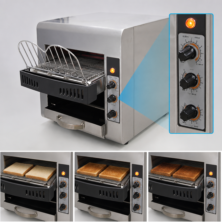 Product image #4 for Omcan Stainless Steel Horizontal Conveyor Toaster, 1.5-Inch Opening, 300 Slices/Hour, 120V