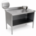 Thumbnail image #4 for John Boos Enclosed Base Stainless Steel Work Table, Open Front, 84 x 30 Inches, 14-Gauge 300 Series Top, 5-Inch Backsplash