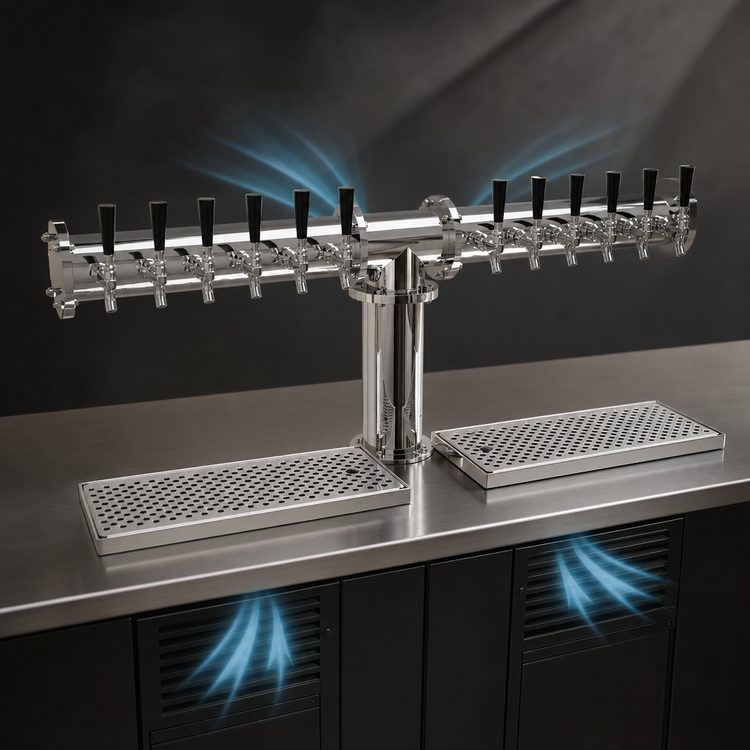Product image #4 for Glastender 12-Faucet Countertop Pipe Tee Draft Dispensing Tower, Air-Cooled, Mirror Finish