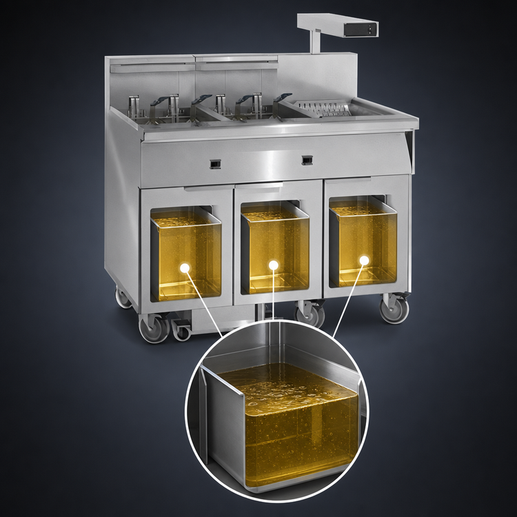 Product image #4 for Electric 3-Tank Floor Model Fryer with Built-In Filter System and Dump Station, 75 lb. per Tank