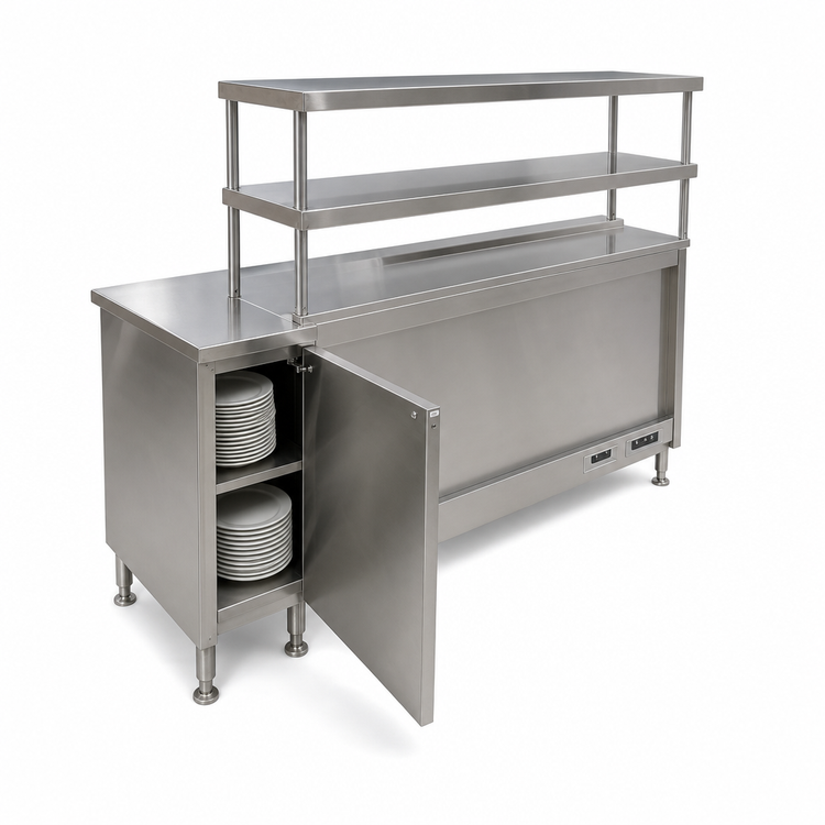 Product image #4 for Randell RCL-97.5 Modular Chef Service Counter Chef-Side Left Section with Plate Storage Cabinet, Double Overshelf, and Wing Wall
