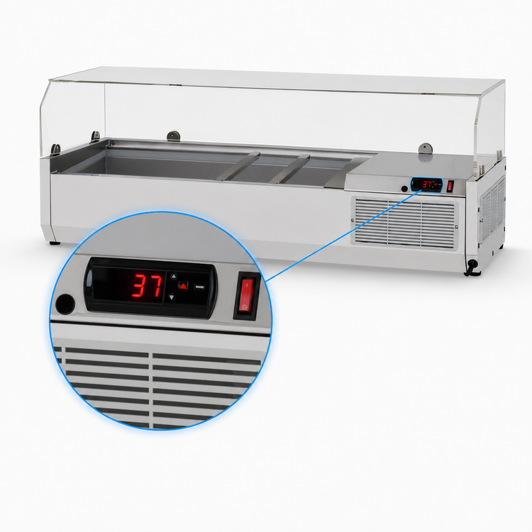 Product image #5 for Turbo Air E-Line Countertop Salad Prep Table with Clear Hood, 47-1/4 Inch, 8-Pan Capacity, R-290 Self-Contained Refrigeration