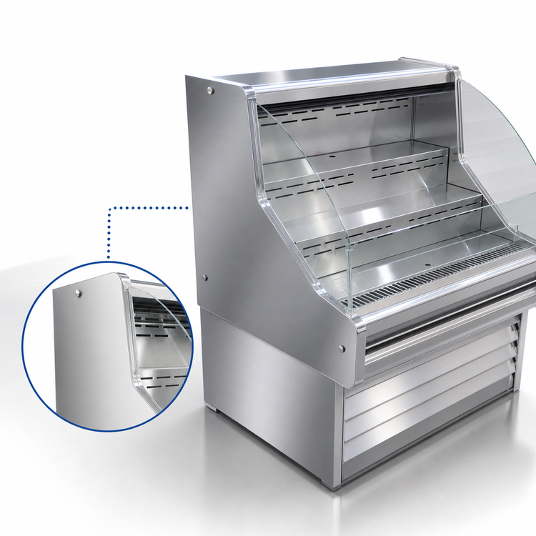 Product image #4 for Howard-McCray Ovation Series 39-Inch Self-Contained Curved-End Open Merchandiser, Stainless Steel