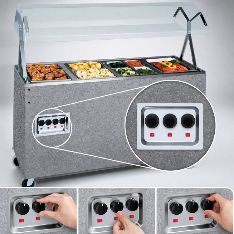 Product image #4 for Vollrath 2-Series Affordable Portable 3-Well Mobile Hot Food Station with Enclosed Storage Base and Buffet Breath Guard, 208-240V