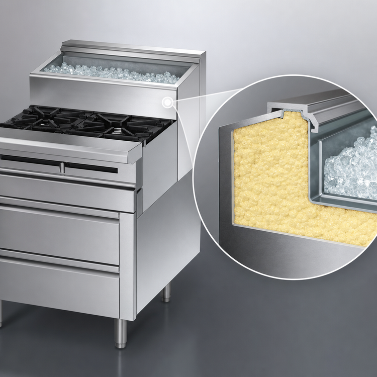 Product image #4 for Titan JMSS-03-T-36 Fire & Ice 36 Inch Gas Sauté Station with 3 Open Burners and Refrigerated Rail