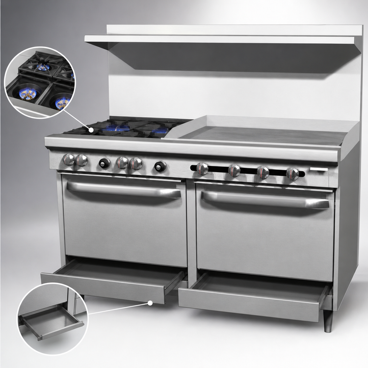 Product image #4 for Southbend S-Series 60-Inch Gas Restaurant Range with 2 Open Burners, 48-Inch Griddle, Convection Oven and Cabinet Base