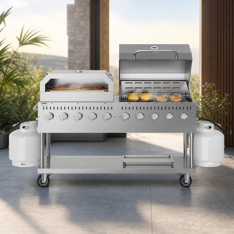 Product image #4 for KoolMore 72-Inch Commercial Outdoor Propane Gas Grill with 36-Inch Roll Dome Cover and 36-Inch Pizza Oven