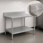 Thumbnail image #4 for John Boos Stallion ST6R5-24144GSK 144-Inch x 24-Inch Stainless Steel Work Table with 5-Inch Backsplash and Galvanized Undershelf