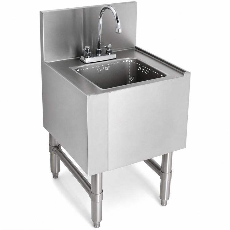 Product image #4 for Spec-Bar Freestanding Underbar Hand Sink with T&S Gooseneck Faucet, 12-Inch Wide x 24-Inch Deep, 304 Stainless Steel