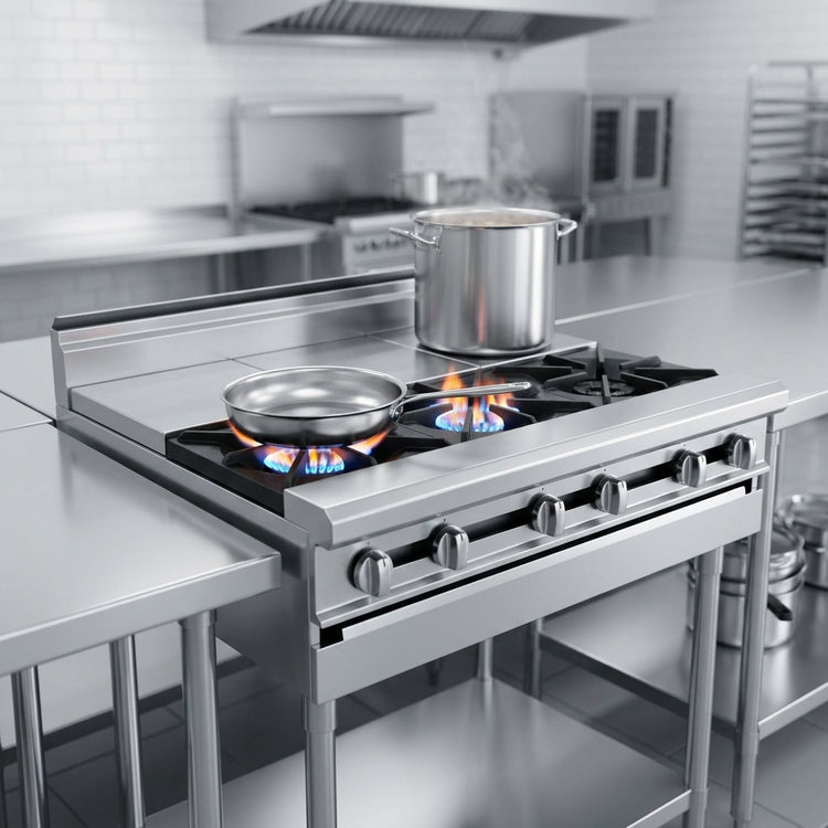 Product image #3 for Titan JMRH-4ST 48 Inch Heavy Duty Modular Gas Range with 4 Open Burners and 4 Hot Tops