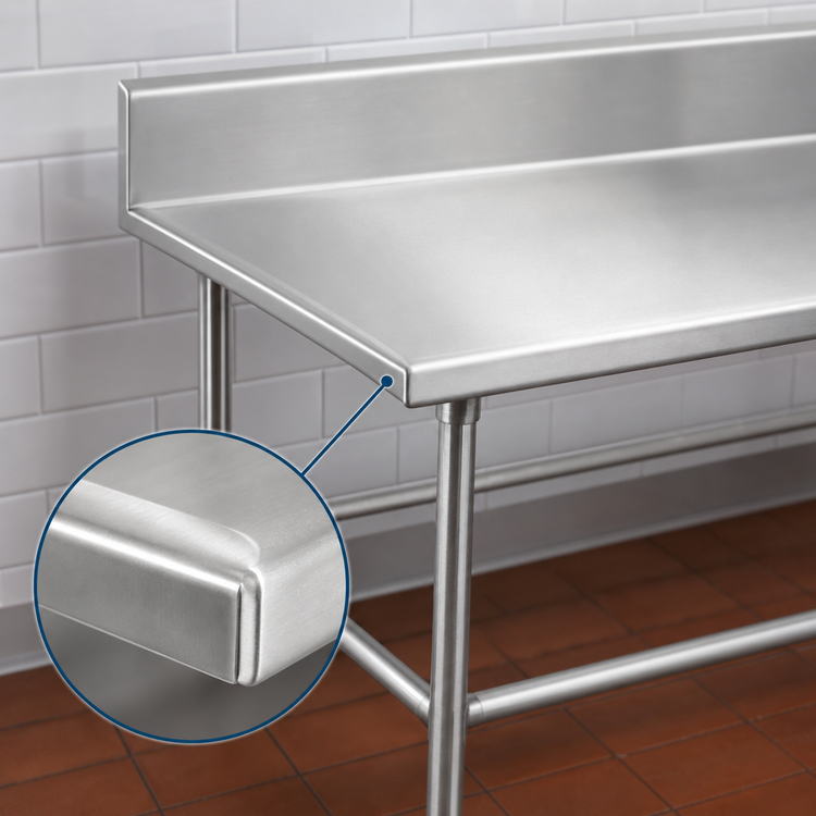 Product image #4 for Advance Tabco TVKS-309 108-Inch x 30-Inch Stainless Steel Work Table with 10-Inch Backsplash and Open Base