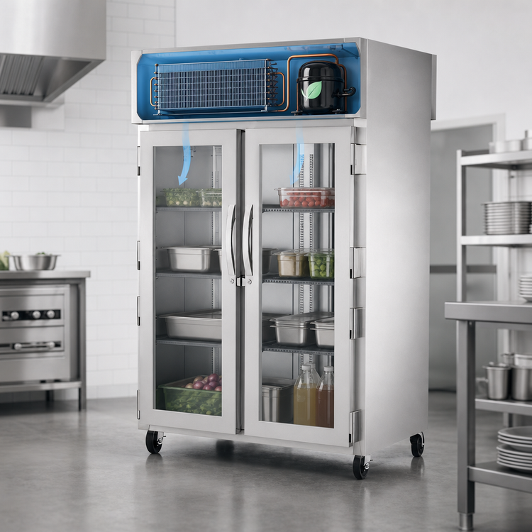Product image #4 for SPEC Series 2-Section Pass-Thru Reach-In Refrigerator with Glass Front Doors and Solid Stainless Rear Doors