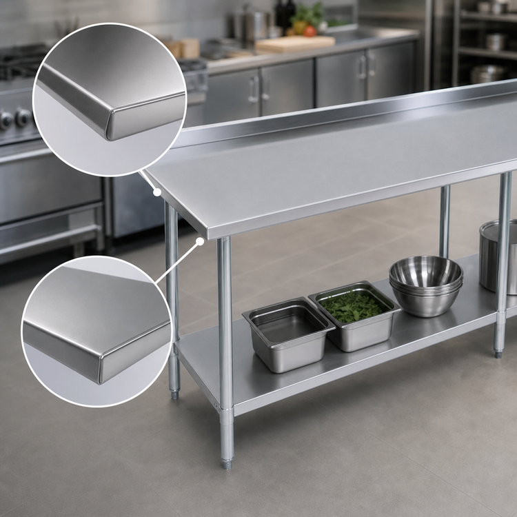 Product image #4 for BK Resources 84 x 30 Inch 18-Gauge 430 Stainless Steel Work Table with 1-1/2 Inch Rear Riser and Adjustable Undershelf