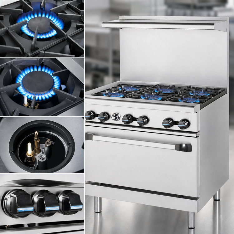 Product image #4 for Radiance 36-Inch Heavy Duty Commercial Gas Combination Range with 4 Open Burners, 12-Inch Griddle and Standard Oven