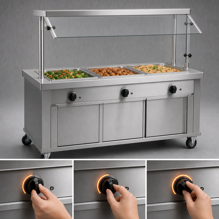 Product image #4 for Vollrath 2-Series Portable 3-Well Hot Food Station with Buffet Breath Guard and Enclosed Base, Brushed Aluminum