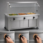 Thumbnail image #4 for Vollrath 38727A Mobile 3-Well Hot Food Station with Buffet Breath Guard, Enclosed Vinyl-Covered Steel Base, Stainless Steel Top