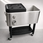 Thumbnail image #4 for Crestware COOLER1 17-Gallon Stainless Steel Garden Cooler on Stand with Folding Lid and Locking Wheels