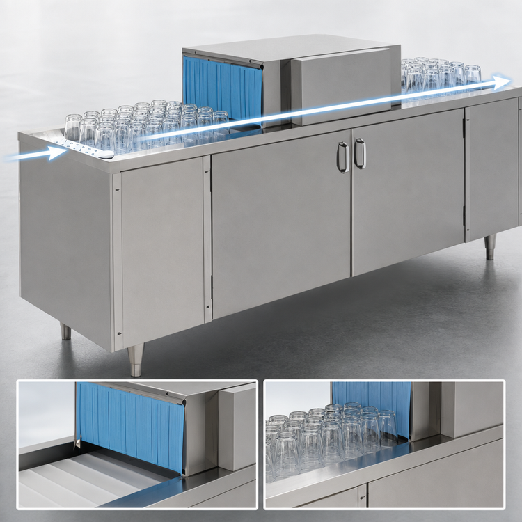 Product image #4 for Champion CG6 Straight Conveyor Underbar Glass Washer, Low-Temperature Chemical Sanitizing, 72-Inch Cabinet