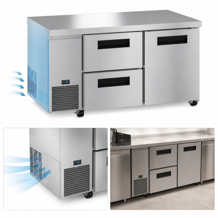 Product image #4 for Hoshizaki Steelheart 60-Inch Two-Section Undercounter Refrigerator with One Door and Two Drawers
