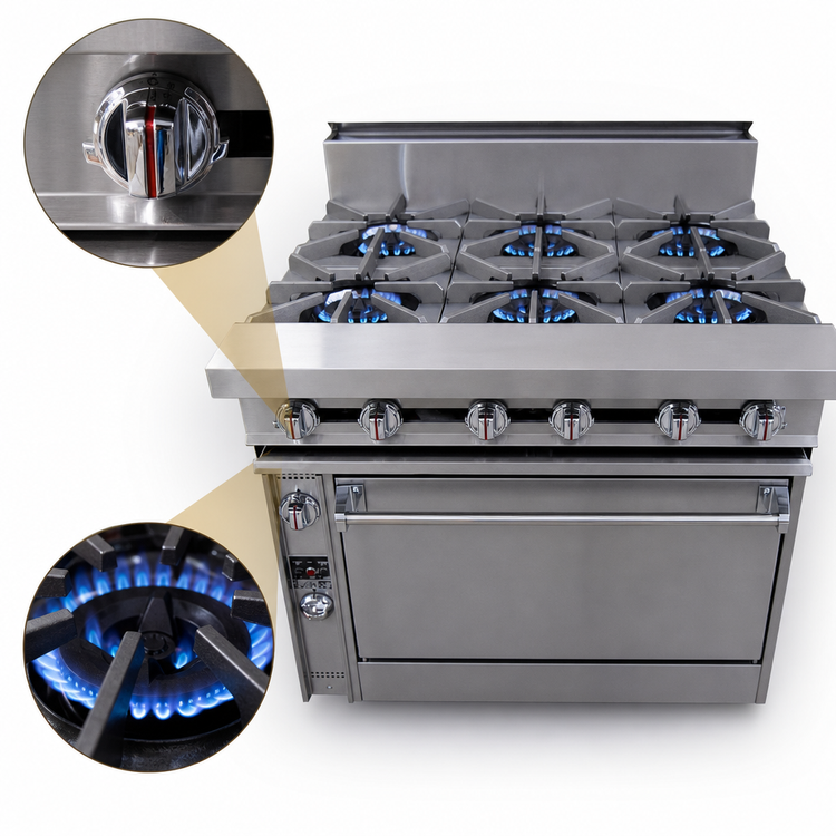 Product image #4 for Titan JTRH-6-36C 36" Heavy Duty Gas Range with 6 Open Burners and Convection Oven