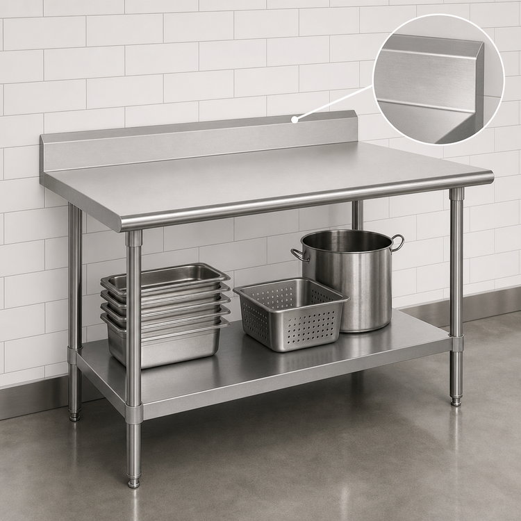 Product image #4 for Advance Tabco 144-Inch x 36-Inch Stainless Steel Work Table with 5-Inch Backsplash and Adjustable Galvanized Undershelf