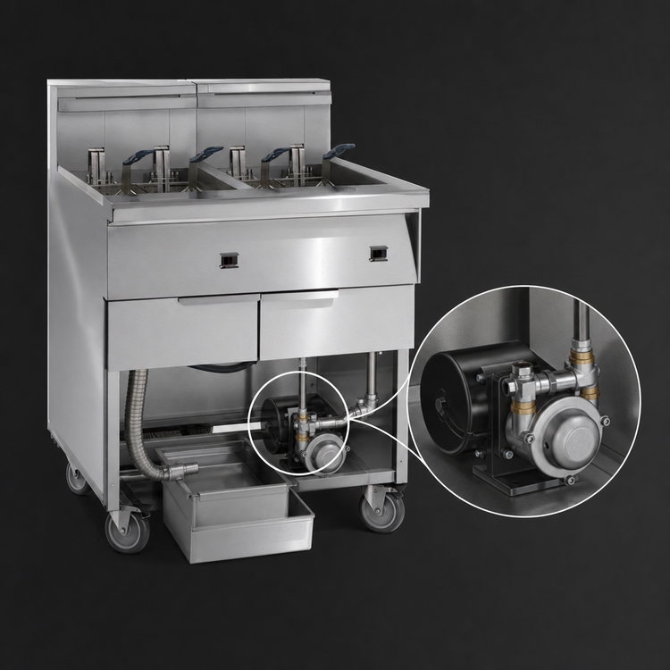 Product image #4 for Imperial 3-Battery Electric Floor Fryer with Built-In Space Saver Filter System, 75 lb. Tanks