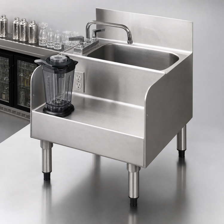 Product image #4 for 2200 Series 18-Inch Wide Underbar Blender/Dump Sink Modular Add-On Station with Faucet, Basket Drain, and Duplex Receptacle