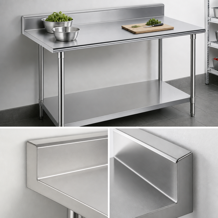 Product image #4 for Advance Tabco 144-Inch x 24-Inch 16-Gauge 304 Stainless Steel Work Table with 5-Inch Backsplash and Adjustable Undershelf