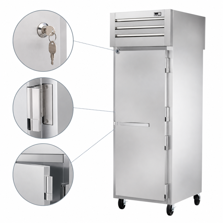 Product image #4 for True Spec Series One-Section Pass-Thru Reach-In Refrigerator with Solid Front and Rear Swing Doors, Stainless Steel Front and Aluminum Sides