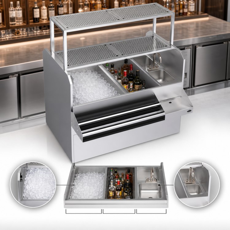 Product image #5 for Krowne Royal Series 60-Inch Pass-Thru Underbar Ice Bin/Cocktail Station with Left Ice Bin and 10-Circuit Cold Plate