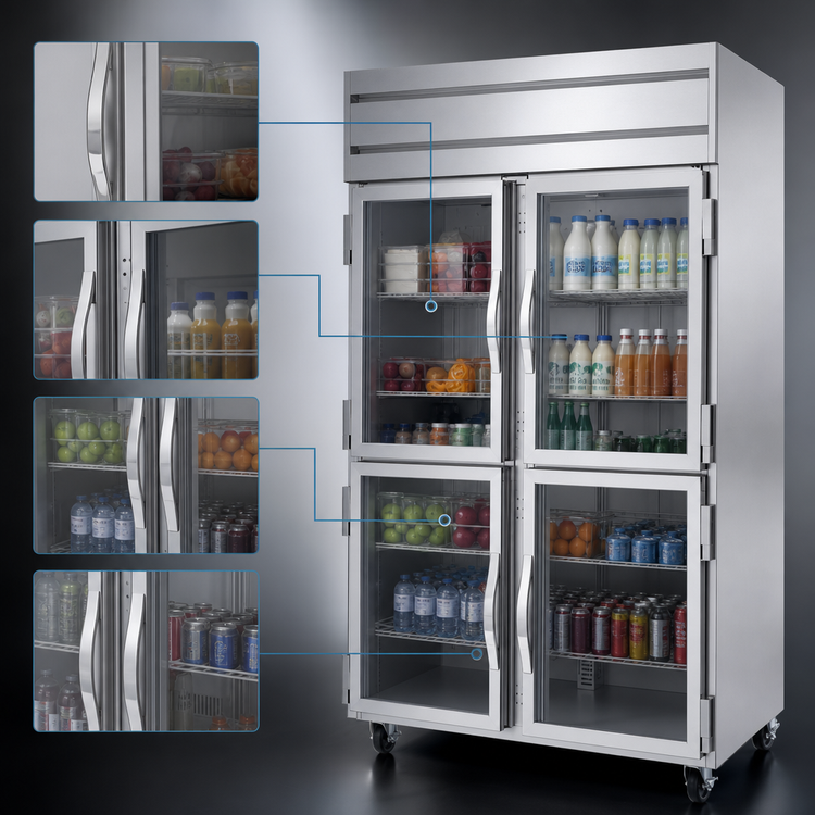 Product image #4 for Beverage Air Horizon Series Top Mount Self-Contained Reach-In Freezer, 46.29 Cu. Ft., Two-Section, 4 Half-Glass Doors