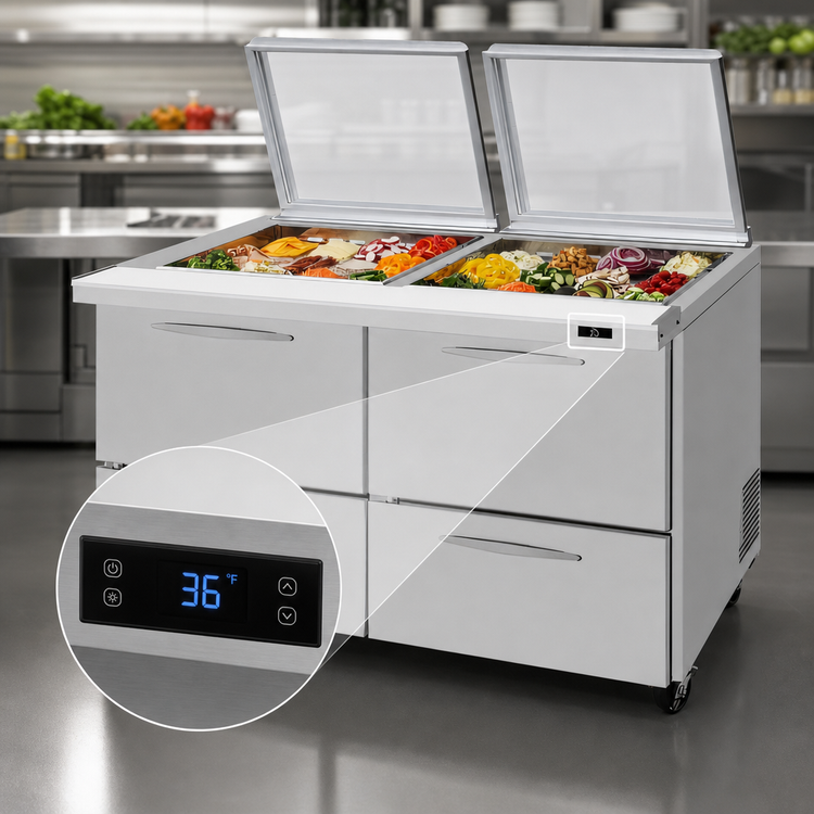 Product image #4 for Turbo Air PRO Series 2-Section Mega Top Sandwich/Salad Prep Table with Glass Lid, 4 Drawers, 24-Pan Capacity
