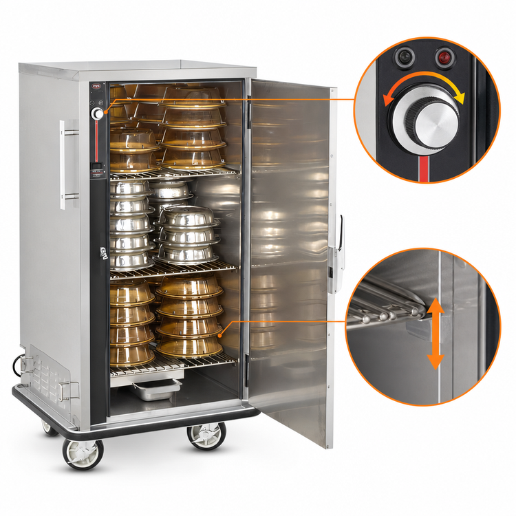 Product image #5 for FWE P-Series Mobile Heated Banquet Cart Holding Cabinet, 1 Compartment, 48-60 Covered 11-Inch Plate Capacity