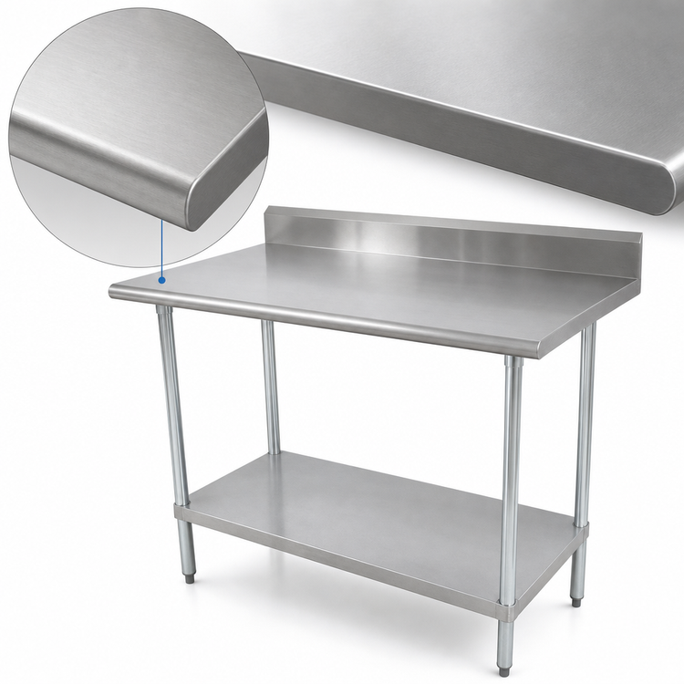 Product image #4 for Advance Tabco Special Value Series 84-Inch x 30-Inch 16-Gauge 430 Stainless Steel Work Table with 5-Inch Backsplash and Adjustable Undershelf