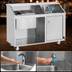 Thumbnail image #3 for FWE Stainless Steel Mobile Bar with Hand Sink, 60 lb Ice Bin, and 4-Bowl Revolving Server