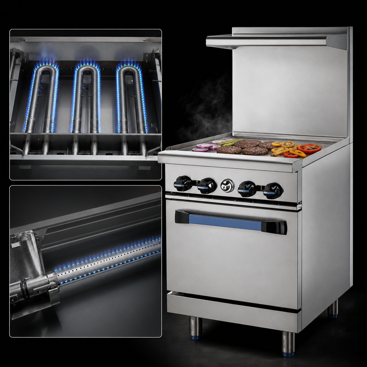 Product image #4 for Turbo Air Radiance 24-Inch Heavy Duty LP Gas Restaurant Range with 3/4-Inch Thermostatic Griddle and Space Saver Oven