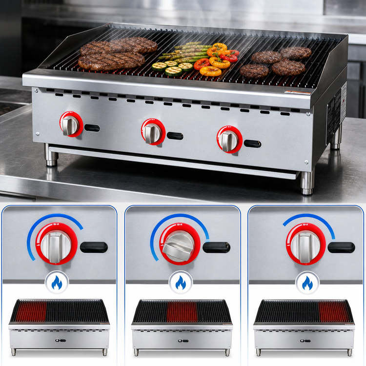 Product image #4 for Omcan USA 36-Inch Countertop Radiant Natural Gas Charbroiler with 3 Burners
