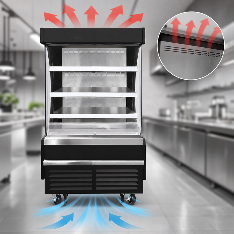 Product image #4 for Everest Refrigeration Vertical Open Display Merchandiser, 37-1/4 Inch Wide, 9.3 Cu. Ft., Self-Contained Bottom Mount, Black Exterior