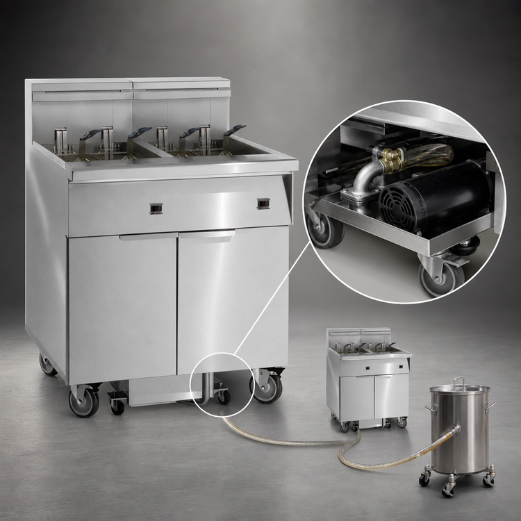 Product image #4 for Imperial 6-Battery Electric Floor Fryer with Built-In Space Saver Filter System, 75 lb. Tanks, Electronic Thermostat, Immersed Elements