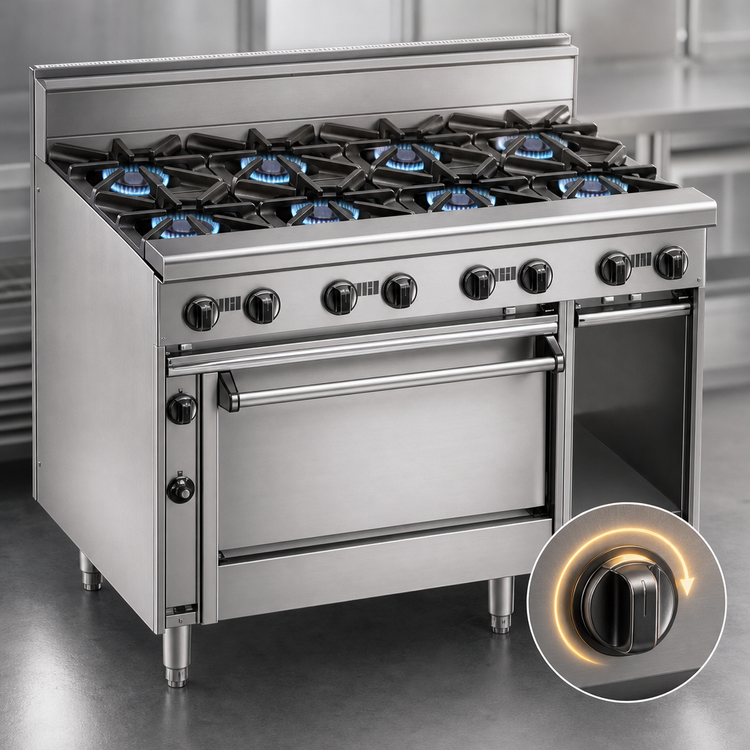 Product image #4 for Bistro 48-Inch Shallow-Depth Heavy-Duty Gas Restaurant Range with 8 Open Burners and Convection Oven