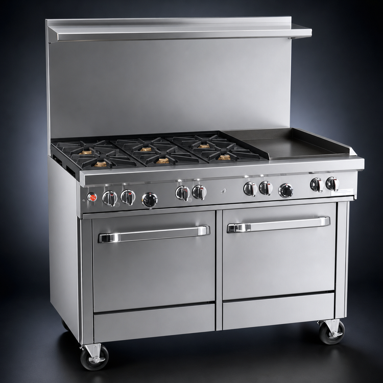 Product image #4 for Southbend Ultimate 48-Inch Commercial Gas Restaurant Range with 36-Inch Griddle and Double Space Saver Ovens