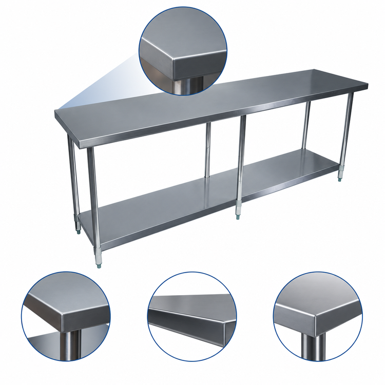 Product image #4 for BK Resources 84" x 18" x 34-3/4" T-304 Stainless Steel Work Table with Adjustable Undershelf