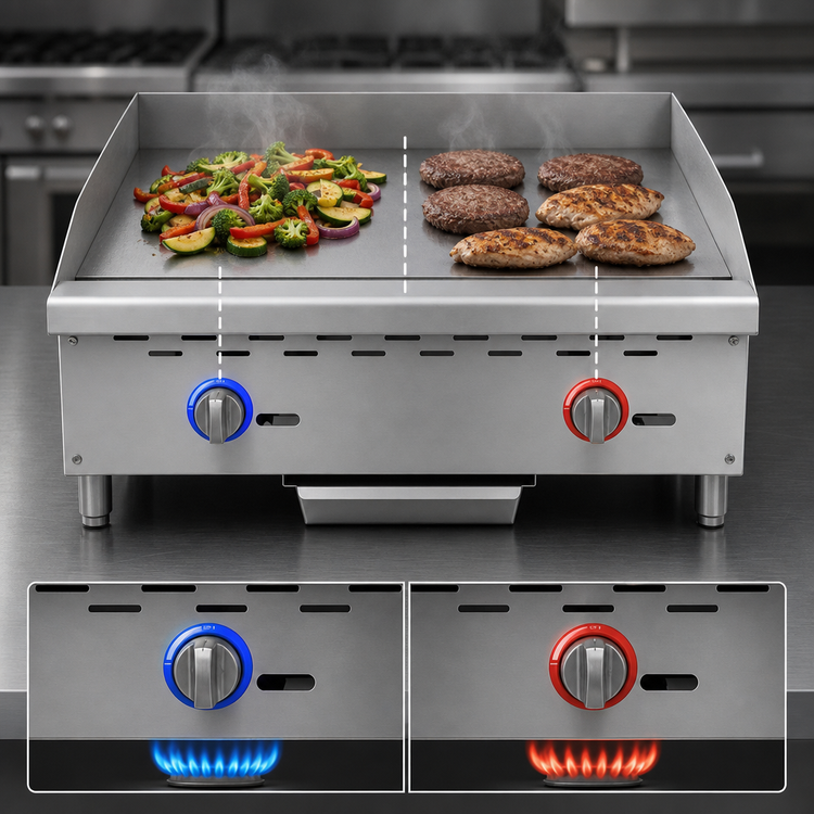 Product image #4 for Omcan USA 24-Inch Countertop Natural Gas Griddle, 60,000 BTU, Manual Controls, Stainless Steel