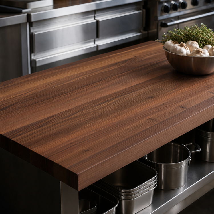 Product image #4 for John Boos Boos Block 132 Inch x 48 Inch x 1-3/4 Inch Full-Length Edge Grain American Black Walnut Kitchen Countertop