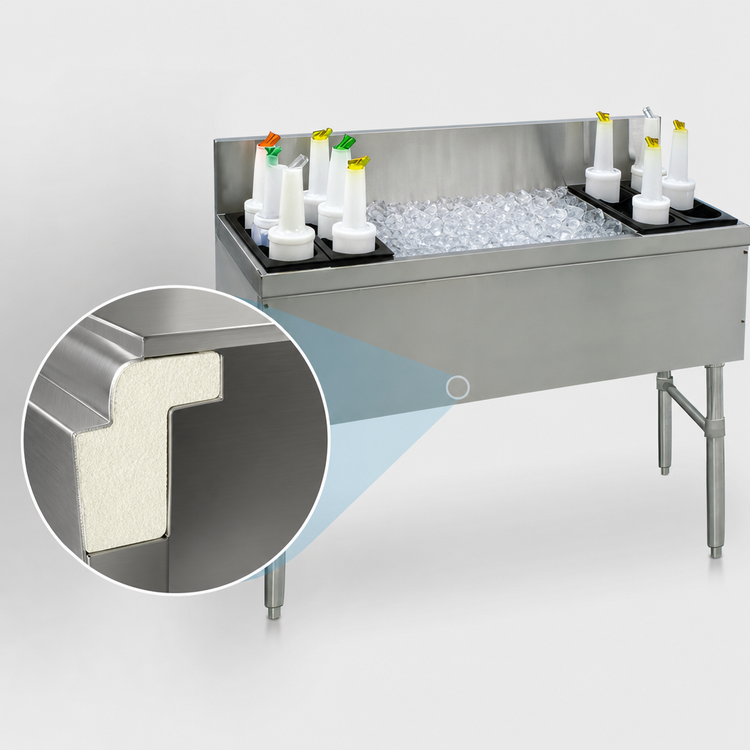 Product image #4 for Advance Tabco Prestige 60-Inch Stainless Steel Bar Ice Chest with Left and Right Bottle Storage