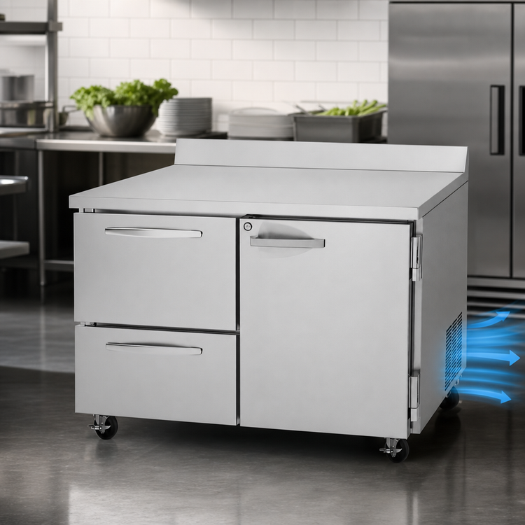 Product image #5 for Turbo Air PRO Series 48-1/4-Inch Wide Two-Section Worktop Refrigerator with 1 Door and 2 Drawers