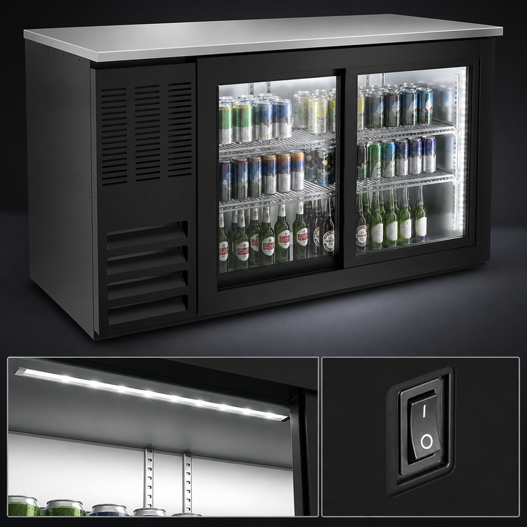 Product image #4 for Beverage-Air 58-Inch Two-Section Back Bar Refrigerator with Sliding Glass Doors and Stainless Steel Top