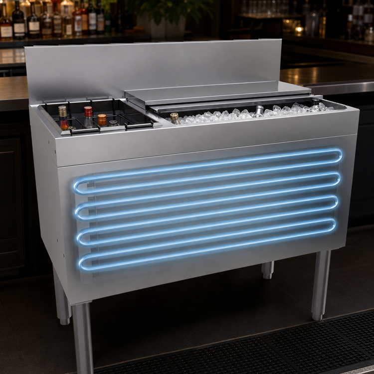 Product image #4 for Glastender Extra Deep 36-Inch Underbar Ice Bin/Cocktail Unit with Bottle Well Storage and 10-Circuit Cold Plate